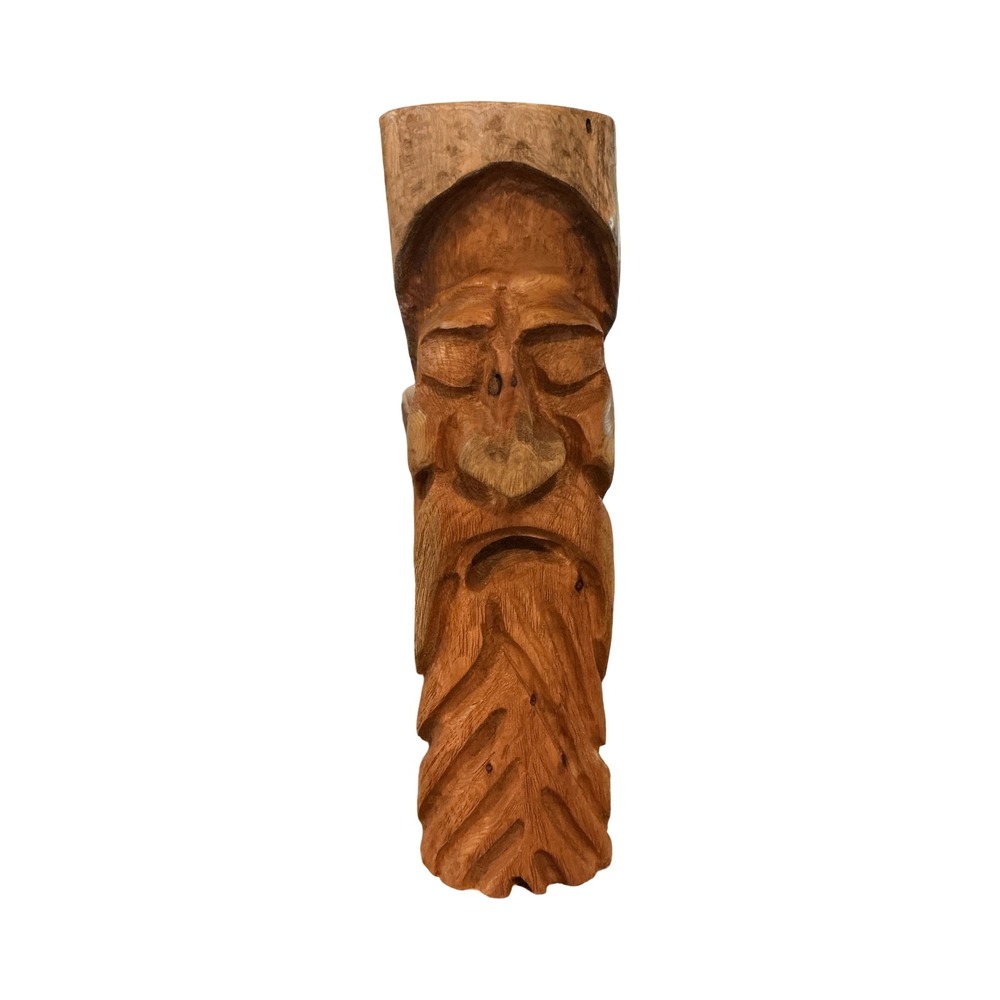 Handmade Wood Spirit Sculpture Hand Carved Rustic Cabin Folk Art 12 Inch Log - Picture 7 of 7